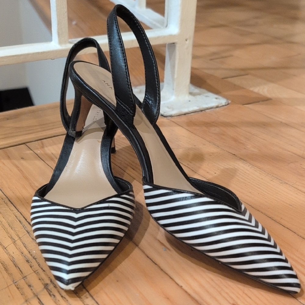 Ann Taylor Black and White Chevron Slingback Heels